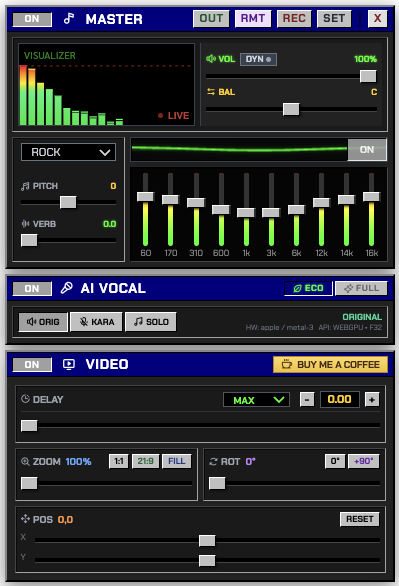 NextStudio audio, AI vocal and video controls